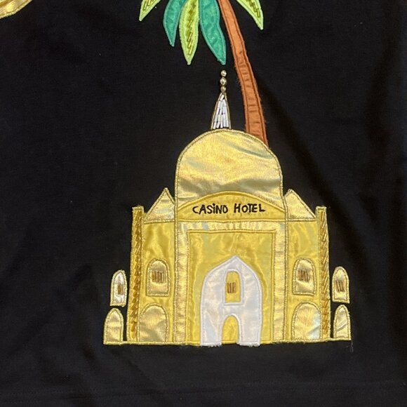 Vintage Casino Embroidered T Shirt SZ Large Gambling Beaded Sequin Black Tee y2k - Picture 5 of 10